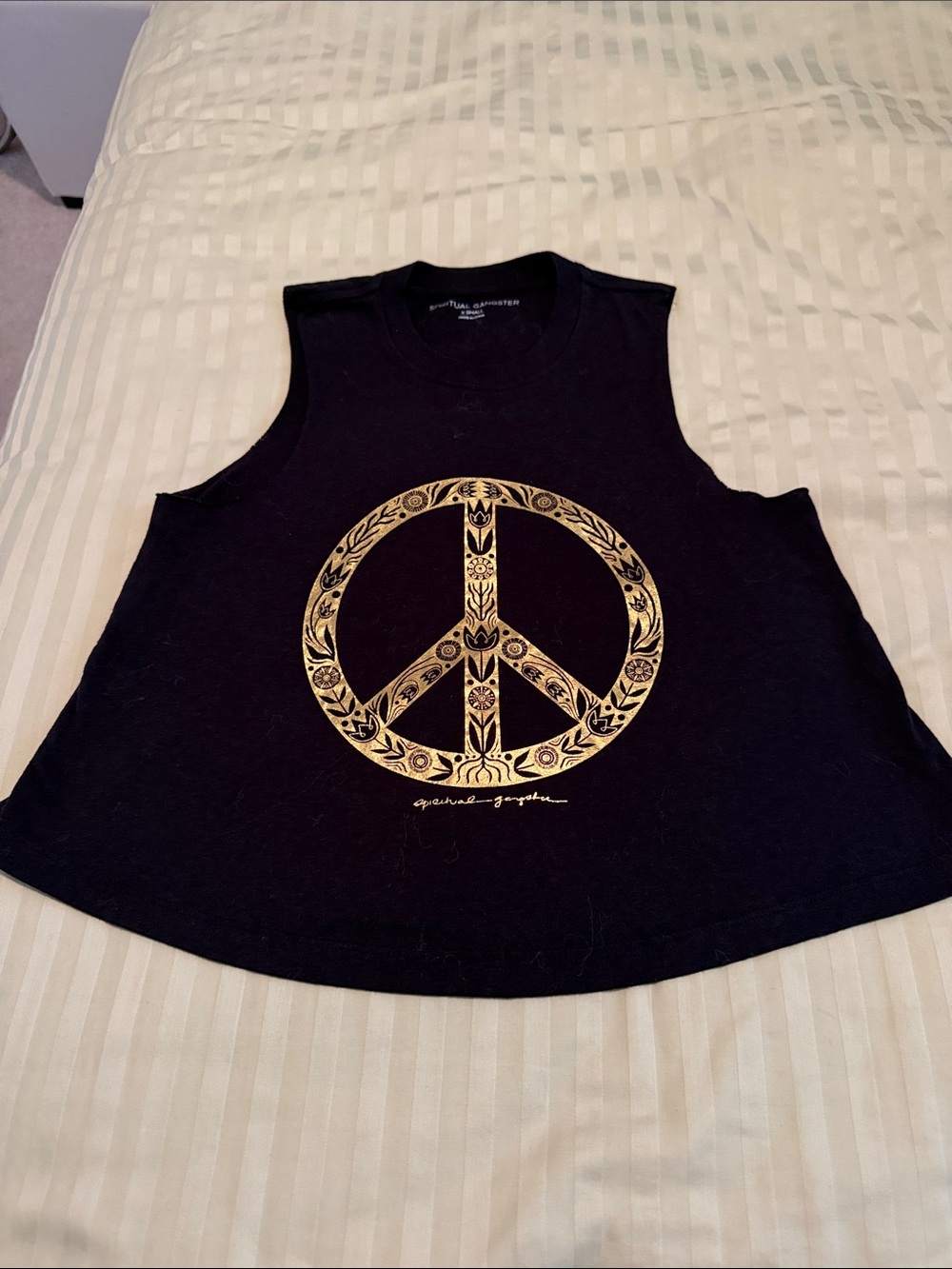 Spiritual Gangster Black Tank with Gold Peace Sign